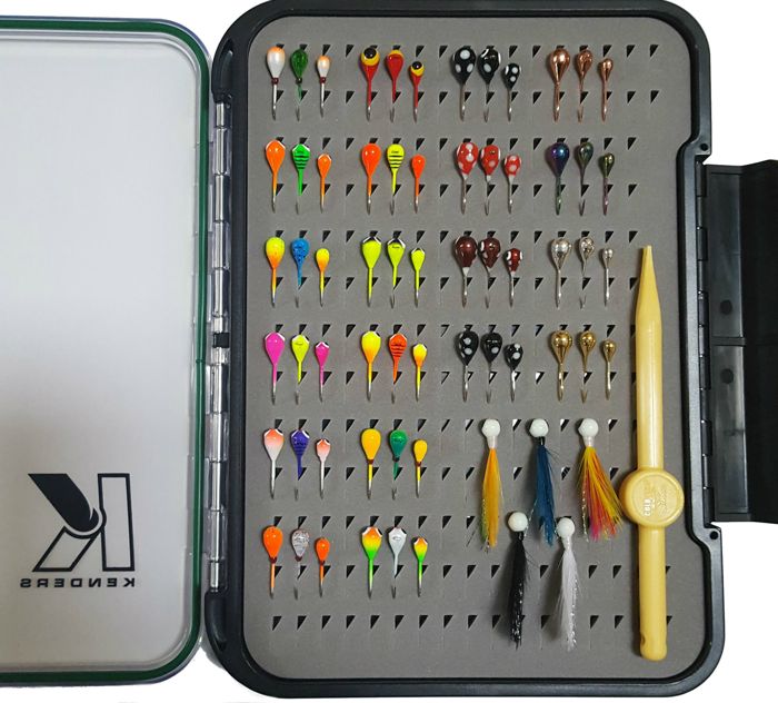 Зимняя приманка Kenders Outdoors 65 PIECE LARGE HOOK TUNGSTEN JIG SET WITH LARGE PAD BOX
