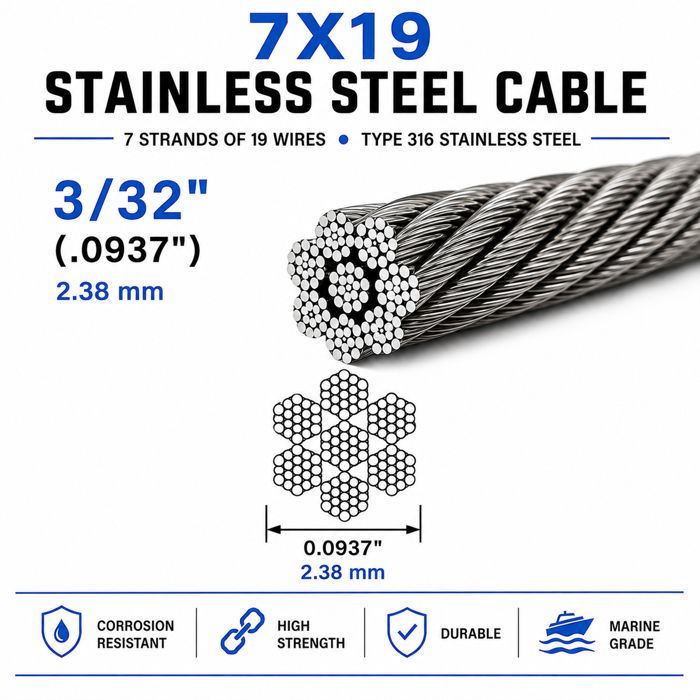 Кабель для электроники LMR Tackle Stainless Steel Cable (Sold by the Foot) 3/32" - 7x19