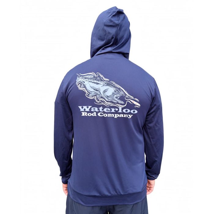 Рыболовная рубашка Waterloo Rods Waterloo Navy Performance Hoodie -Trout Thirty Logo