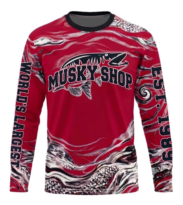 Рыболовная рубашка Musky Shop Red Black Long Sleeve Fishing T-Shirt