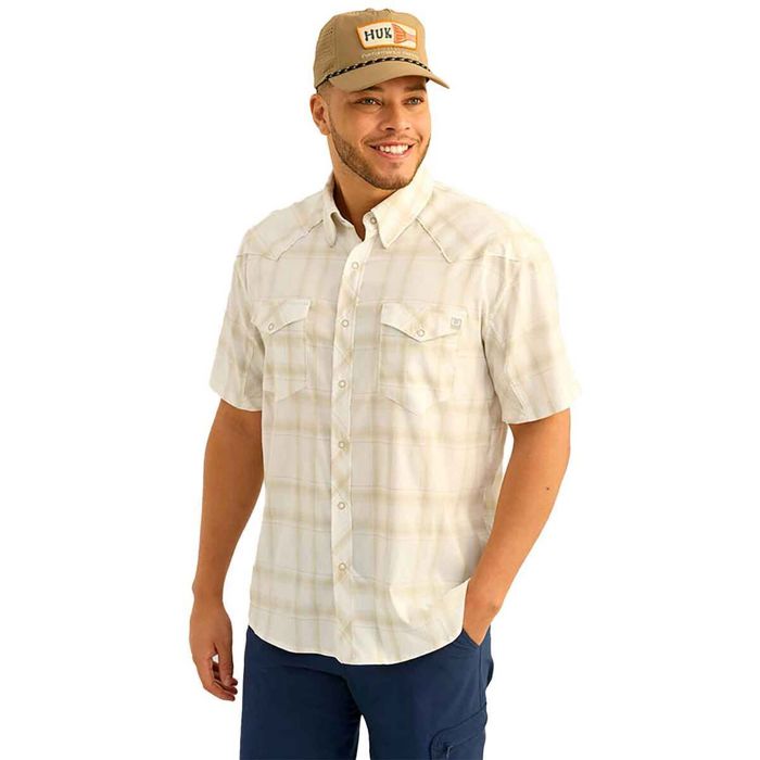 Рыболовная рубашка Huk Men's Diamond Back Plaid Short Sleeve Fishing Shirt - New Khaki Pla