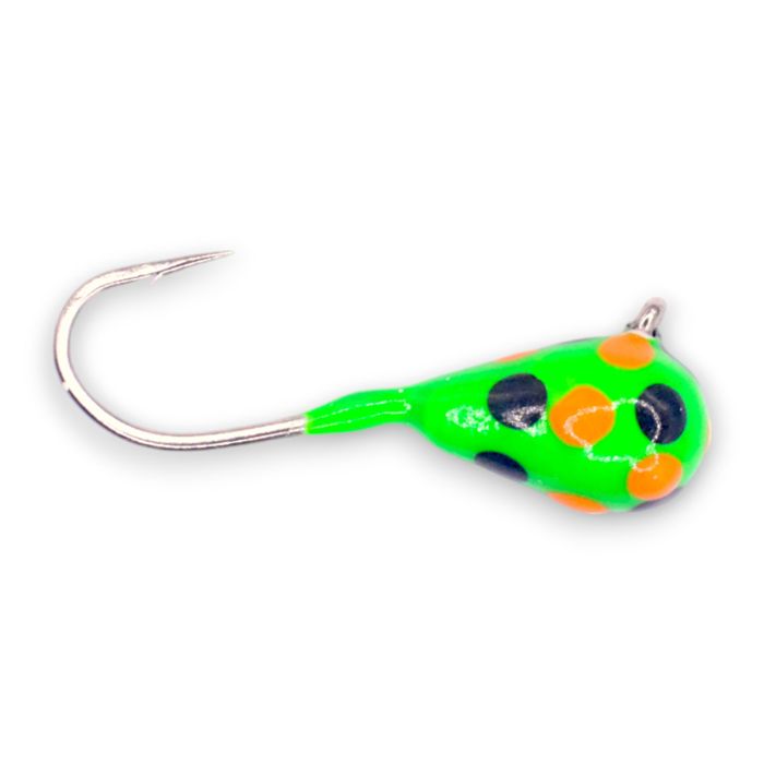 Зимняя приманка Kenders Outdoors GREEN ORANGE BLACK SPOT GLOW TUNGSTEN JIG