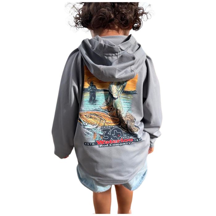 Рыболовная рубашка Waterloo Rods Waterloo Youth Gray Long Sleeve Performance Hoodie - Trio