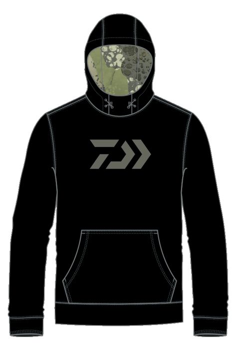 Рыболовная рубашка DAIWA D-Vec Black Hoodie with Moss Green Front & Woods Camo D-Vec Back